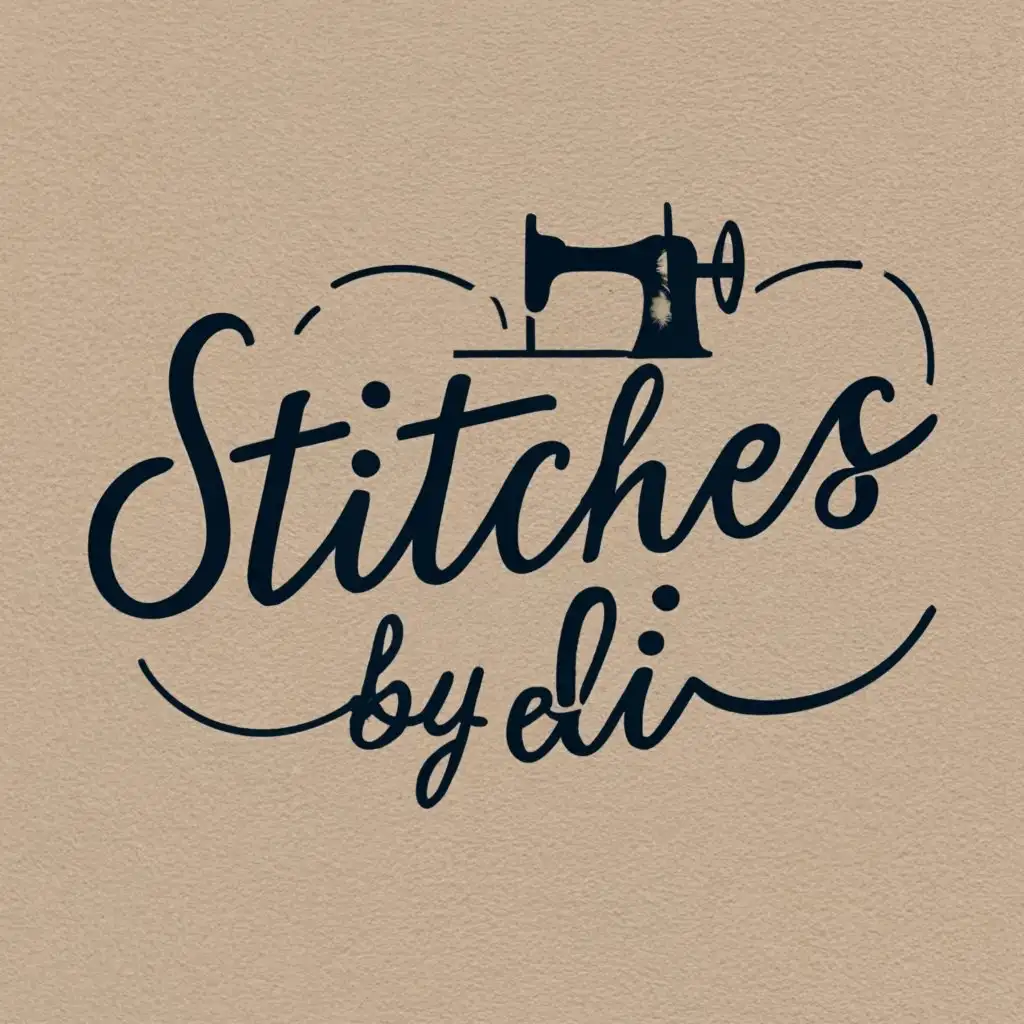 logo, Thread, sewing machine,, with the text "Stitches by Eli", typography