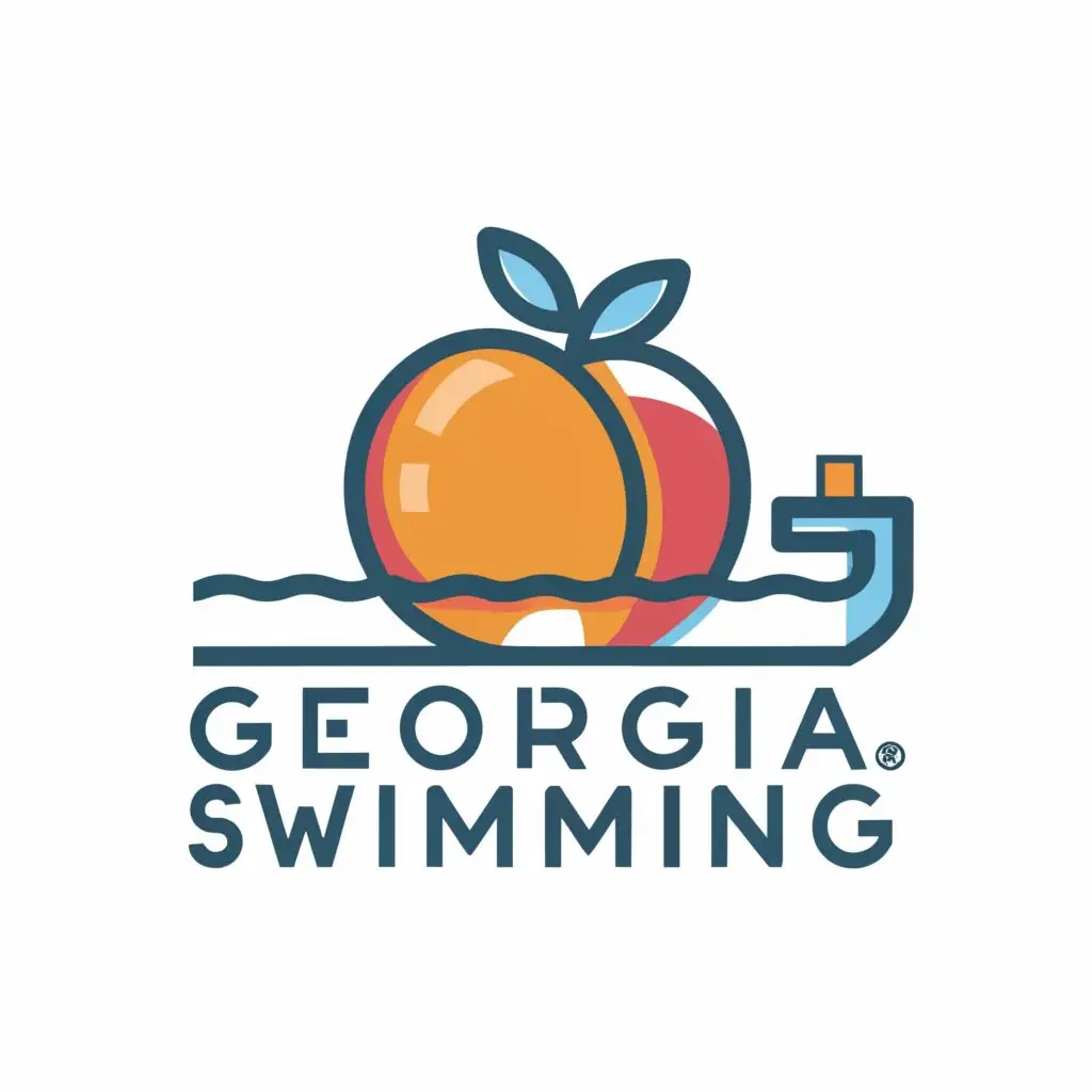 a logo design,with the text "Georgia Swimming", main symbol:Peach, swimming pool, state of Georgia.,Moderate,clear background