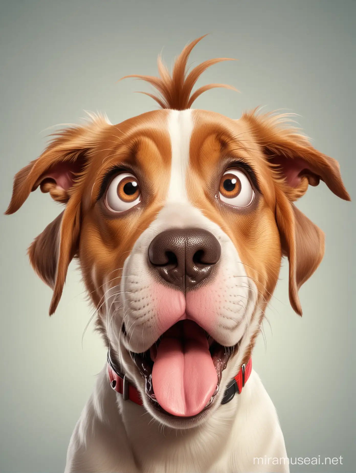 Surprised Cartoon dog with tongue hanging out, mouth ioen, and shocked eyebrows