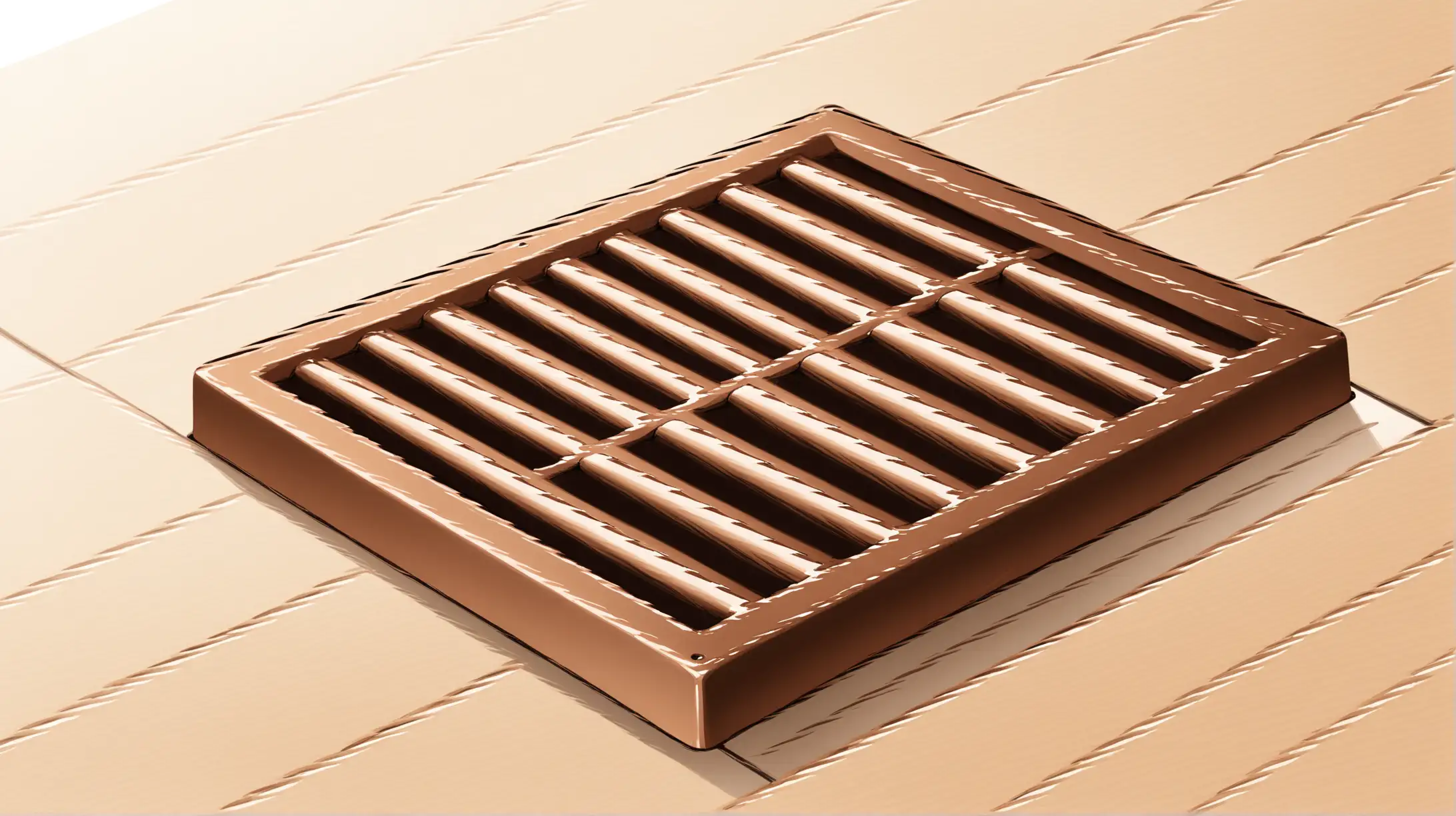 Illustration of a rectangular brown floor vent on a white background. Close up