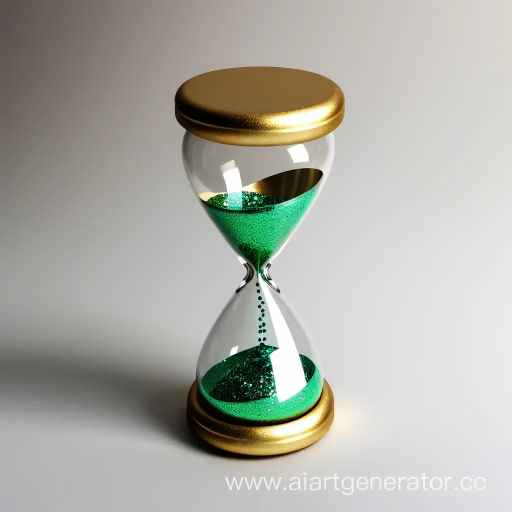 Golden-Sand-Hourglass-with-Green-Glitter-Time-Elegance-and-Natures-Sparkle