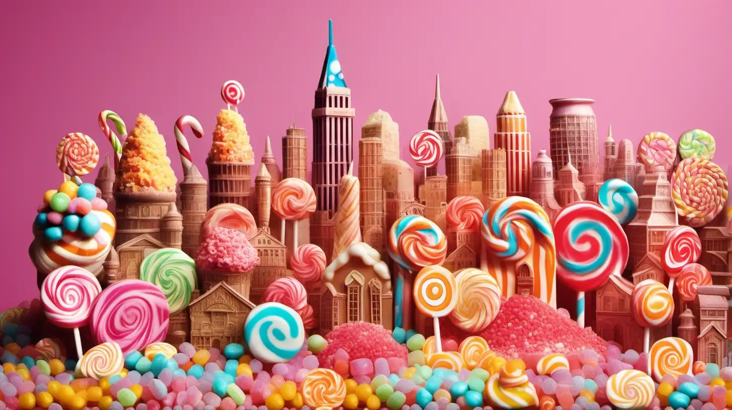 Vibrant Candy Cityscape A Wondrous Candy Land of Colorful Delights