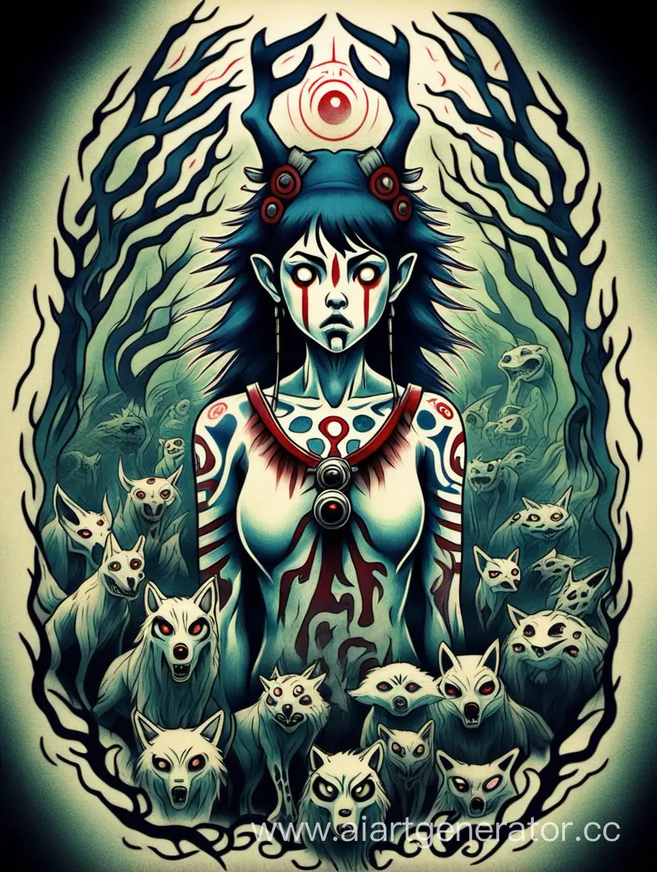 Horror-Lovecraft-Inspired-Princess-Mononoke-Tattoo