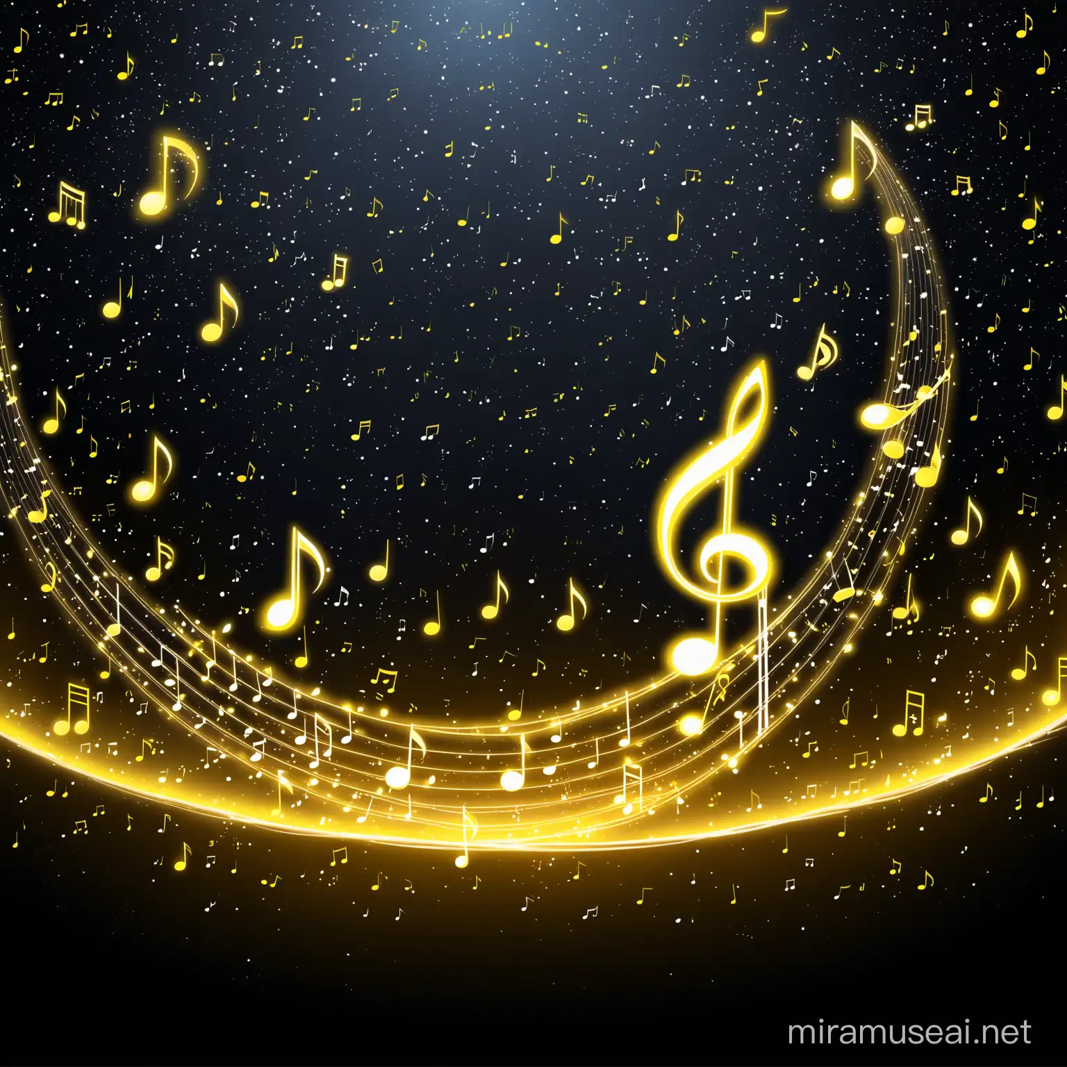 Vibrant Yellow Music Notes on Enchanting Black Sky Background Musical Wallpaper Art