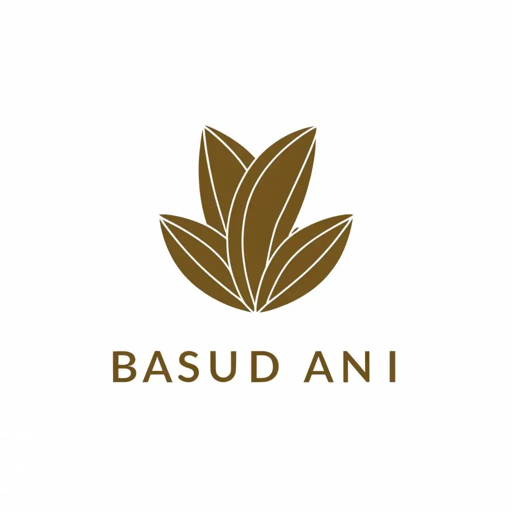 a logo design,with the text "Basudani", main symbol:Design a logo that features silhouettes or minimalist representations of banana leaves, coconut palms, and rice stalks arranged in a harmonious composition. Surround these elements with gentle curves or shapes reminiscent of a bountiful harvest. This approach emphasizes the natural beauty and abundance of these plants while maintaining simplicity and appropriateness.,Minimalistic,clear background