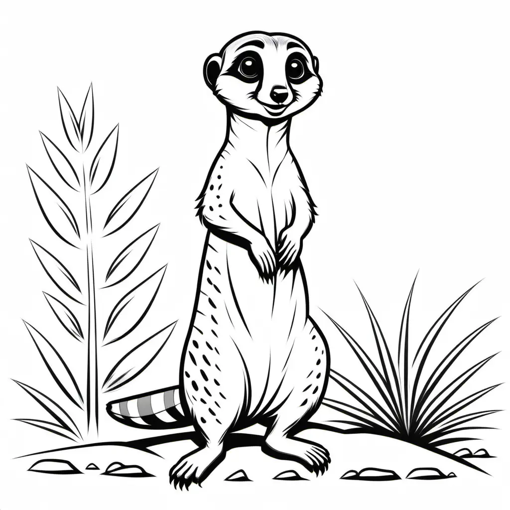 safari cartoon outline of meerkat stencil for childrens colouring book cartoon white background black lines