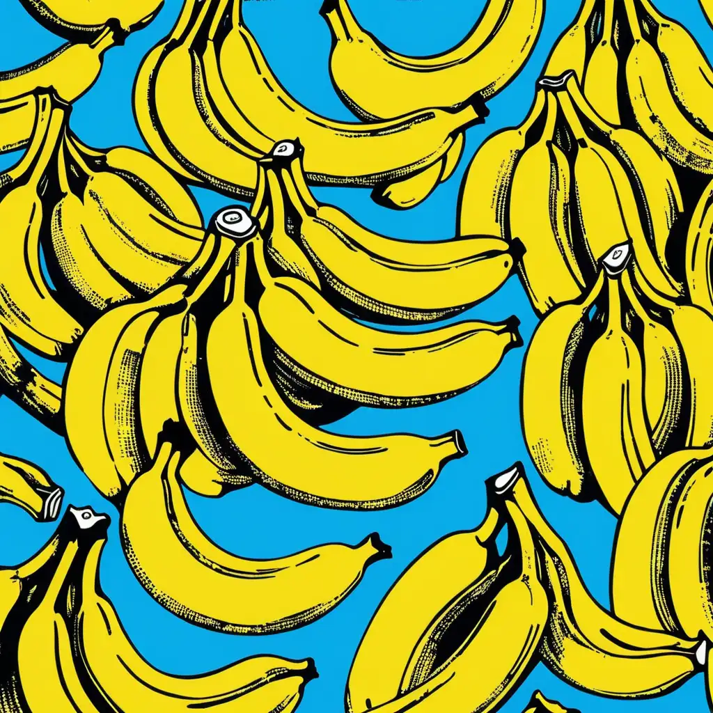 Andy Warhol Inspired Hand Printed Simple Cluster of Yellow Bananas Art