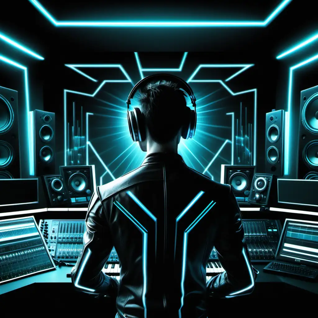 Futuristic Music Producer in Tron LegacyInspired Studio