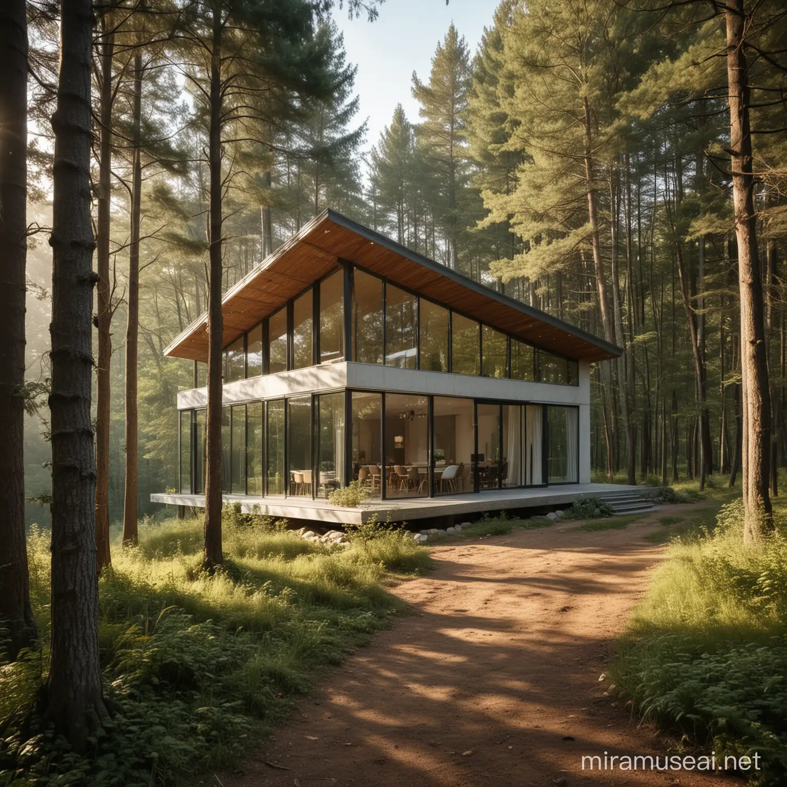 Tranquil Forest House with Spacious Veranda and Large Window