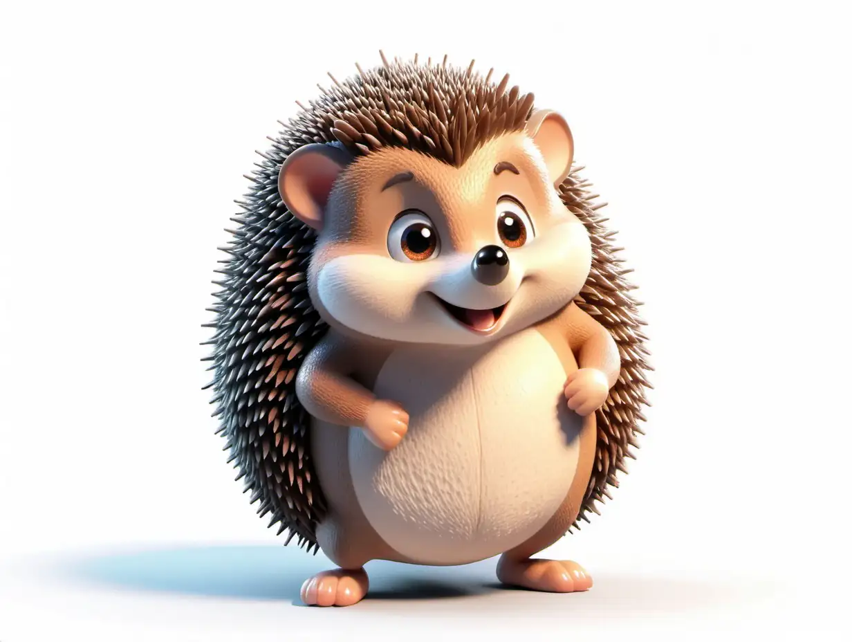 Friendly Animated Cartoon Hedgehog on White Background