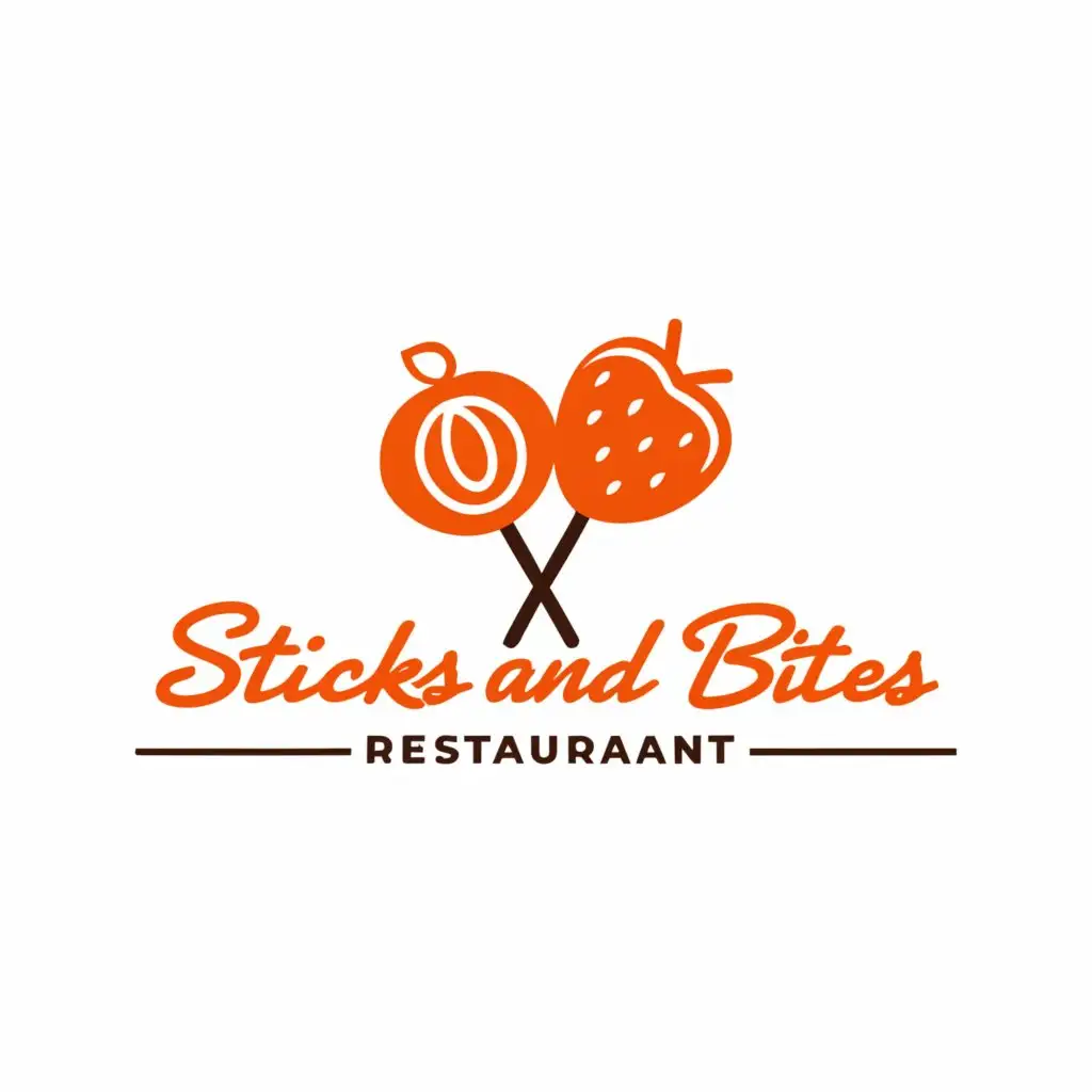 a logo design,with the text "Sticks and Bites", main symbol:strawberries and tangerine slices on a skewer, tanghulu snack candy.,Minimalistic,be used in Restaurant industry,clear background