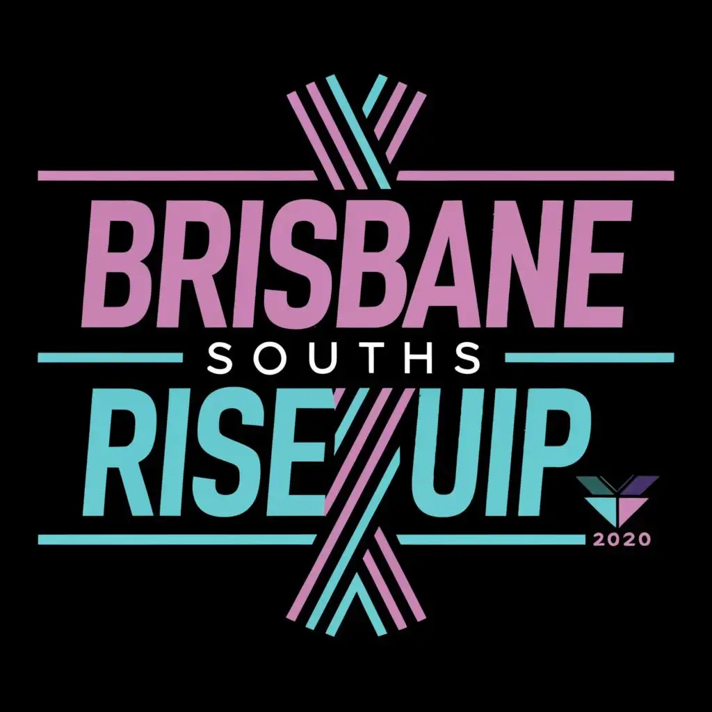 logo, Lines purple teal black, with the text "Brisbane Souths rise up est 2020", typography, be used in Sports Fitness industry