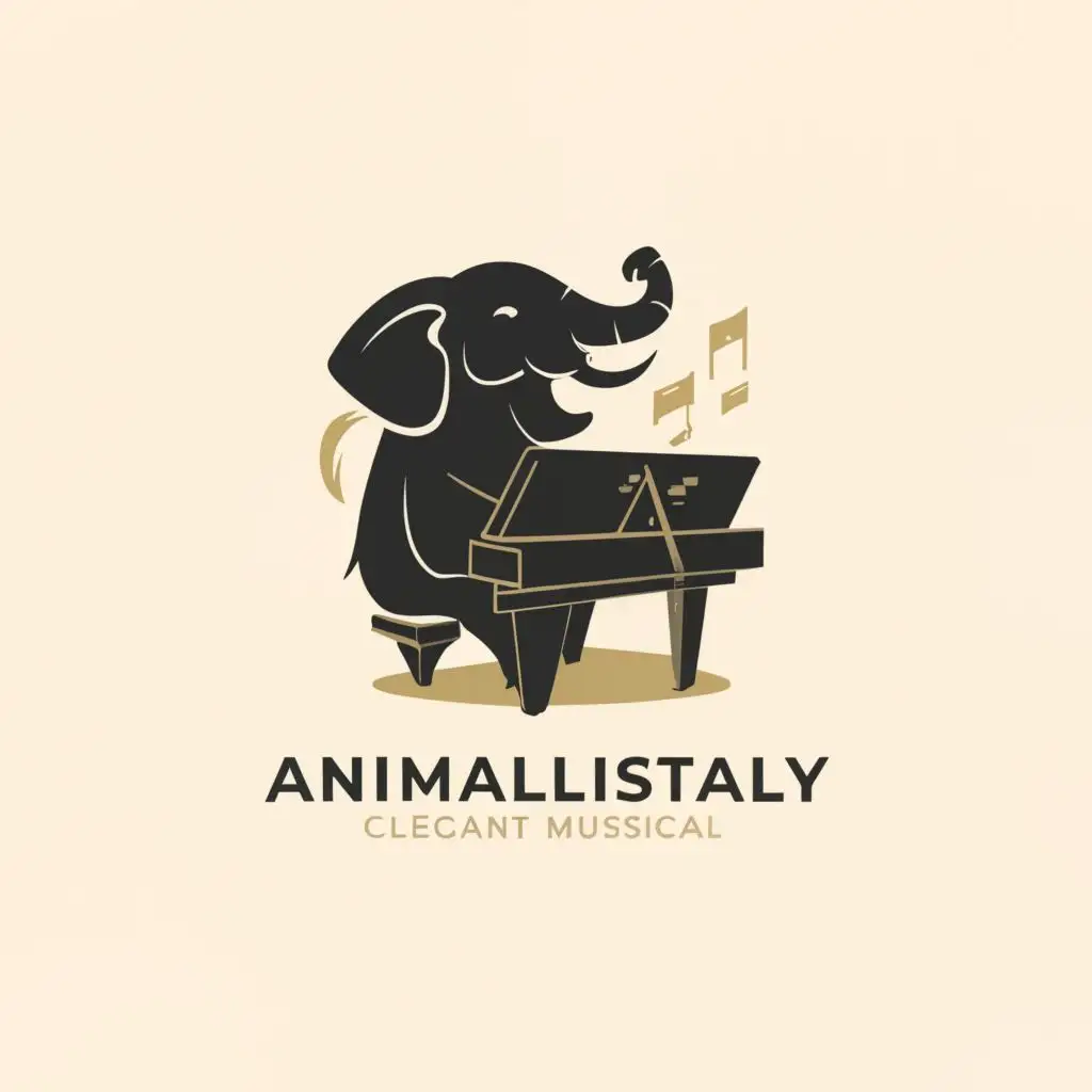 a logo design,with the text "Animalistically musical", main symbol:elephant classical pianist,Minimalistic,be used in Events industry,clear background