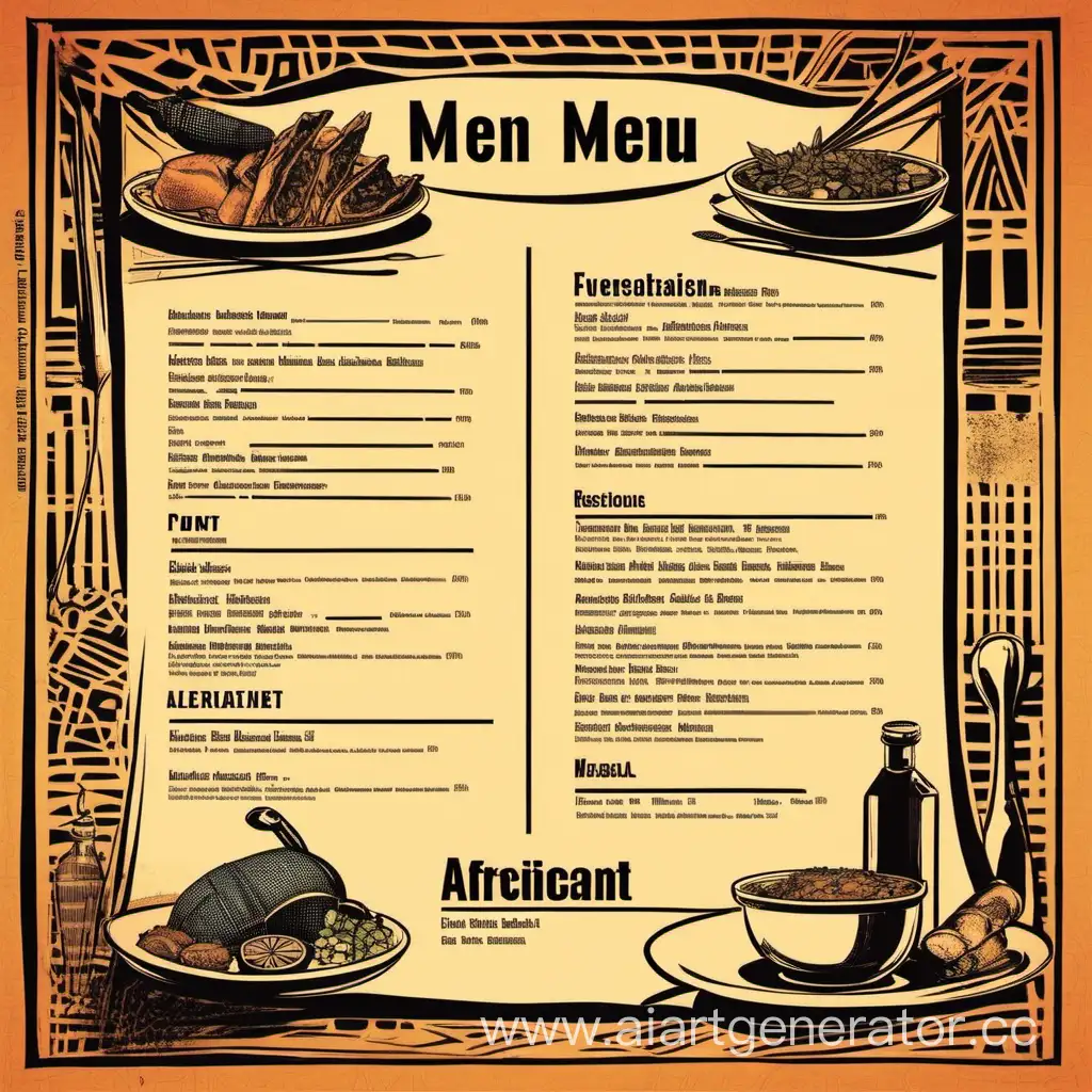 меню для африканского-французского ресторана