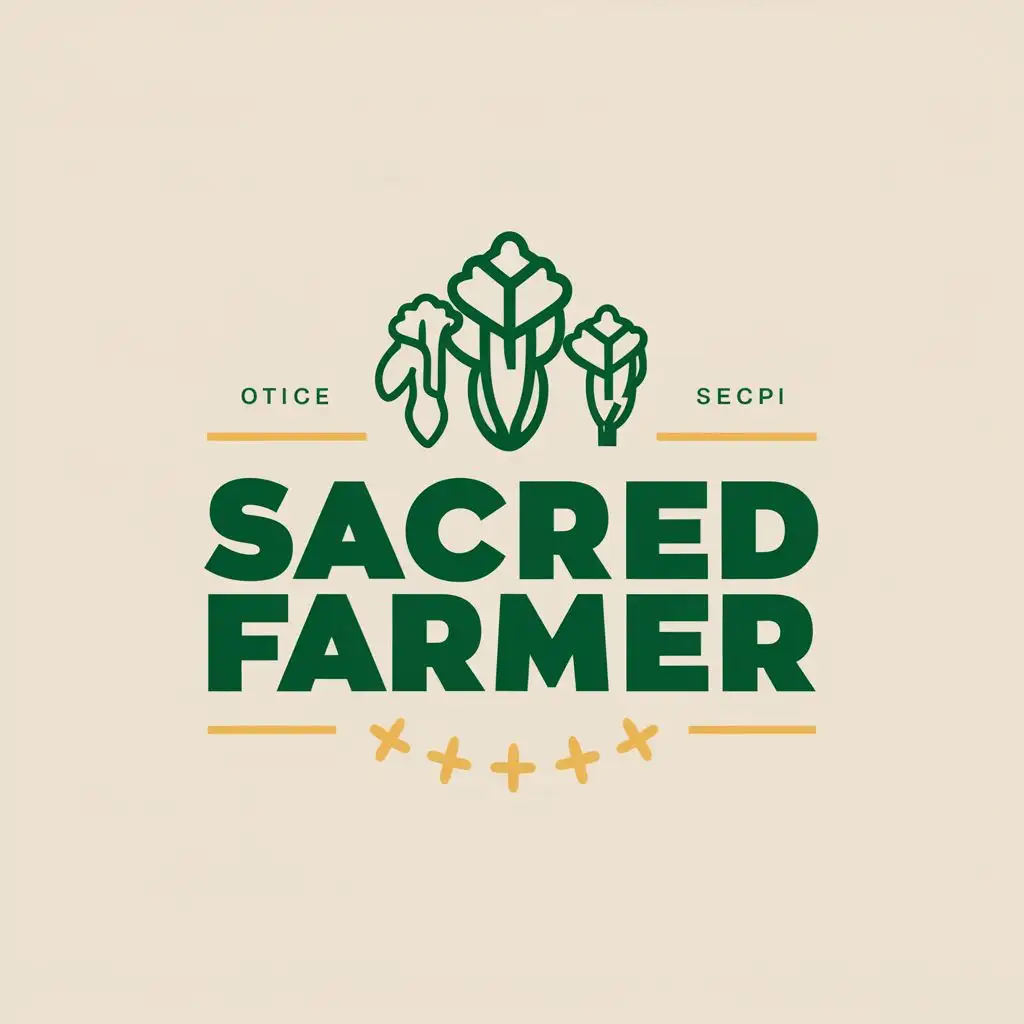 logo, organic vegetables, with the text "Sacred farmer", typography