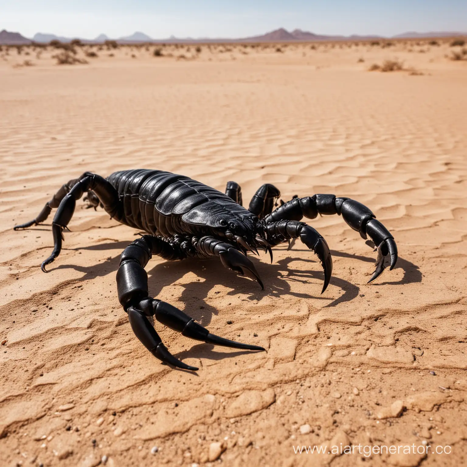 гигантский чёрный скорпион по среди пустыни