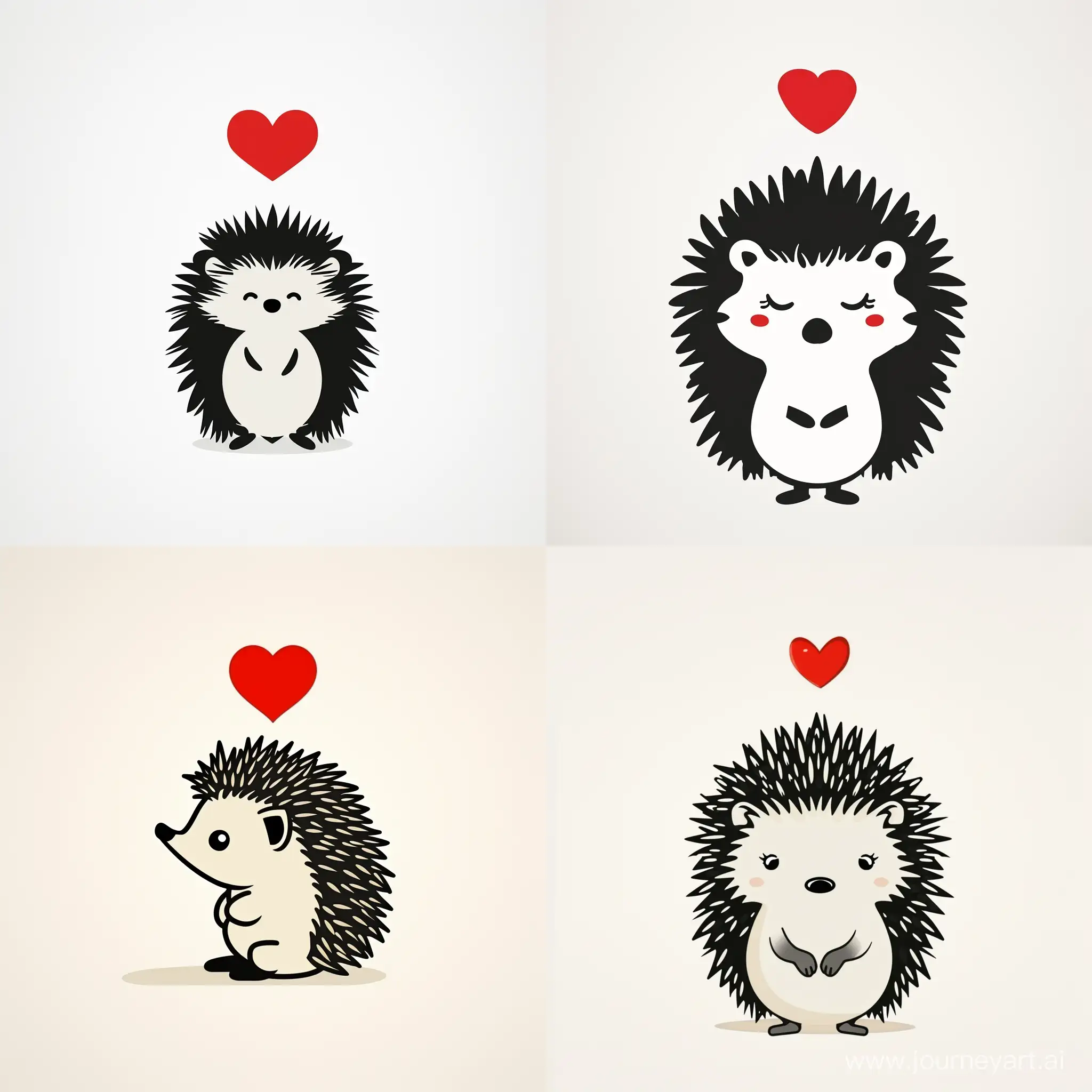 Cute minimalistic cartoon hedgehog on a white background, with a red heart above its head