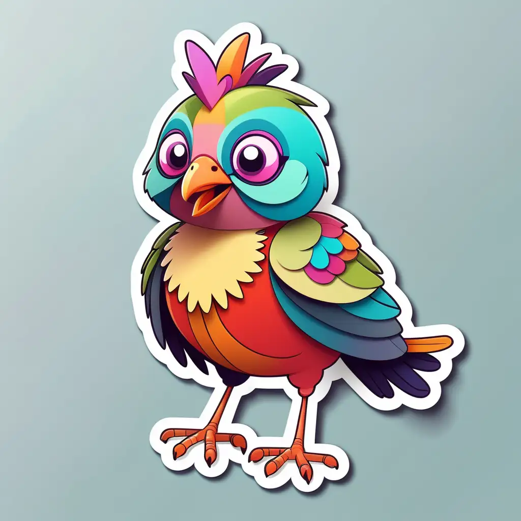 Vibrant Paper Cutout Sticker Featuring a Cute Colorful Bird on a Clear Background