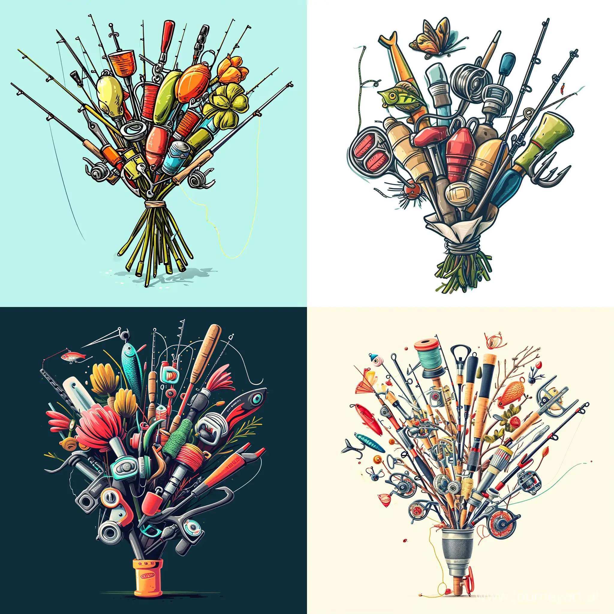 Colorful-Cartoon-Fishing-Tools-Bouquet
