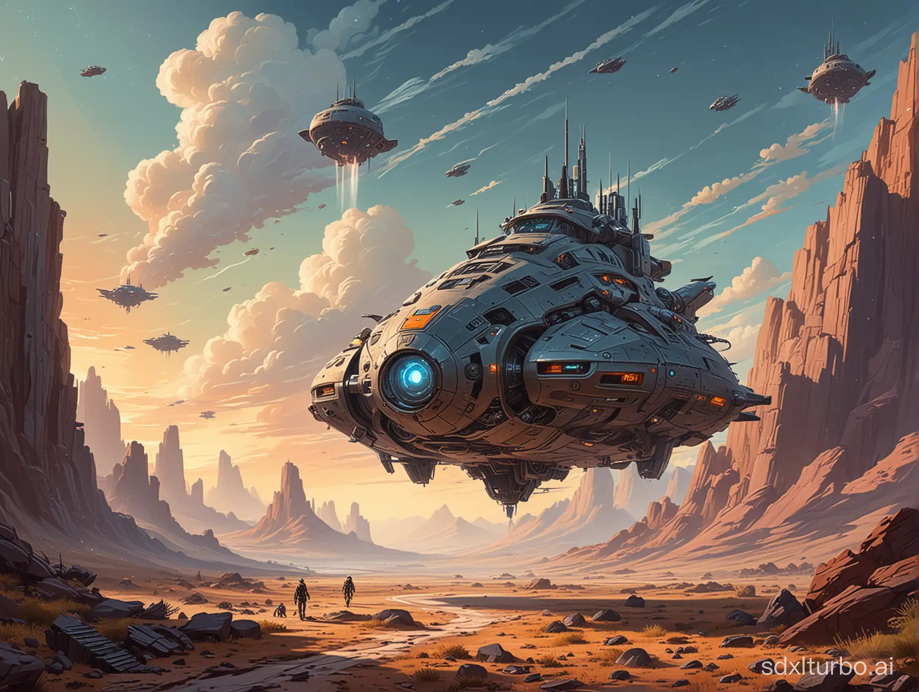 Futuristic-Cartoon-Space-Scene-Galactic-Adventures-of-Colorful-Characters