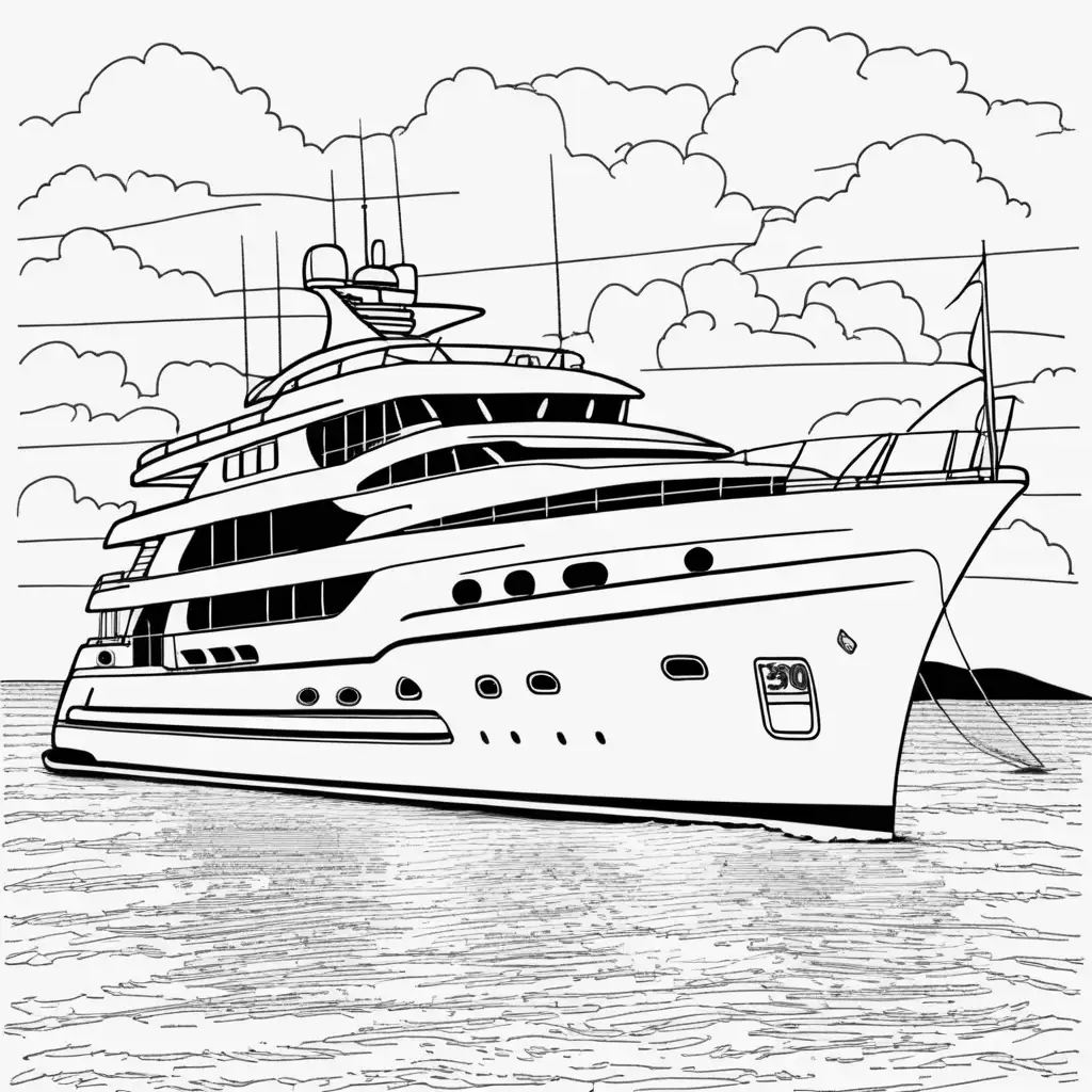 Detailed Coloring Page of a Luxurious Motor Yacht