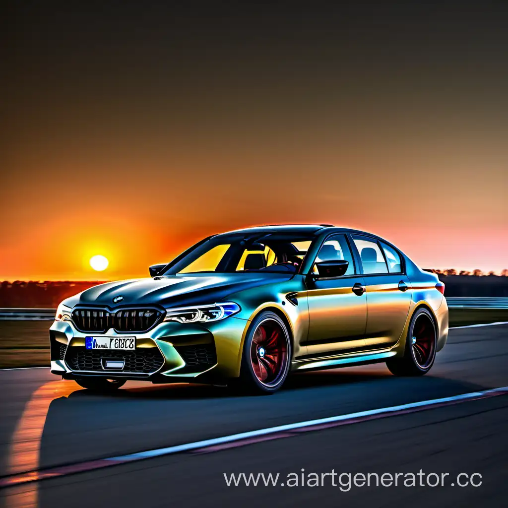 Автомобиль BMW M5 F90 CS на закате