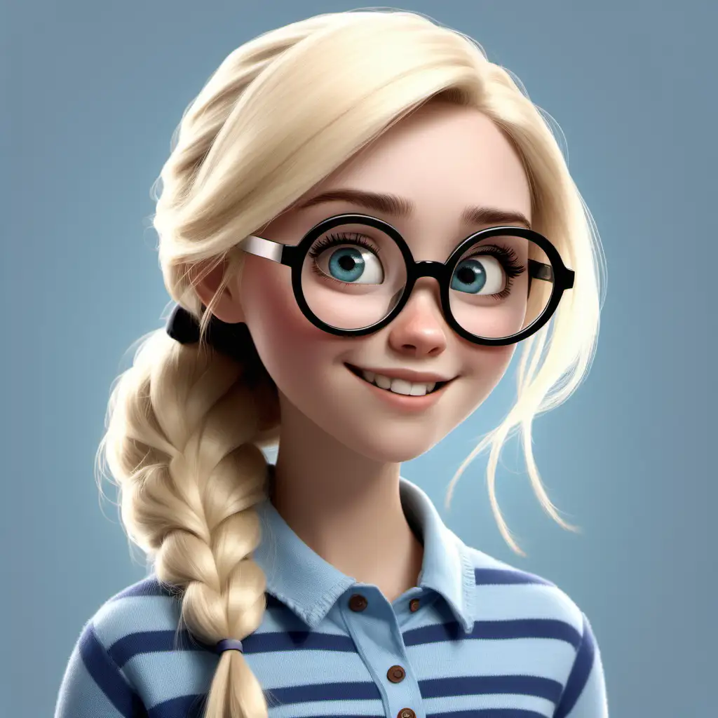 Charming Blond Girl with Glasses in Pixar Style