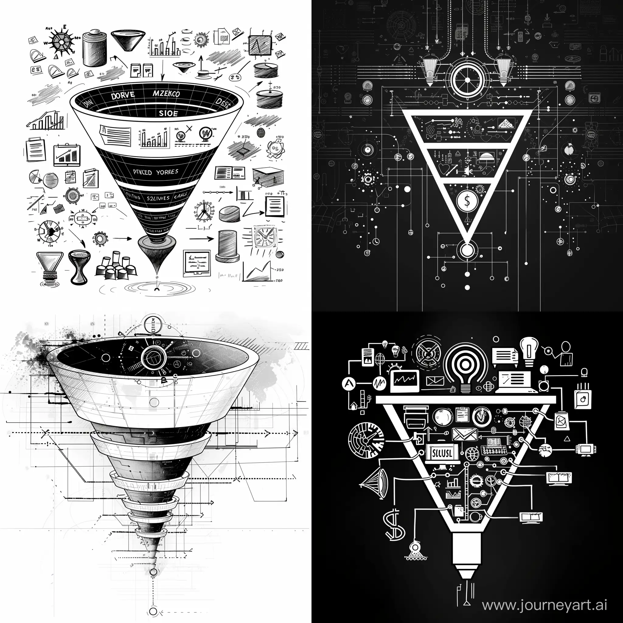 Futuristic-Marketing-Funnel-Blueprint-DataDriven-Problem-Solving-Sketch
