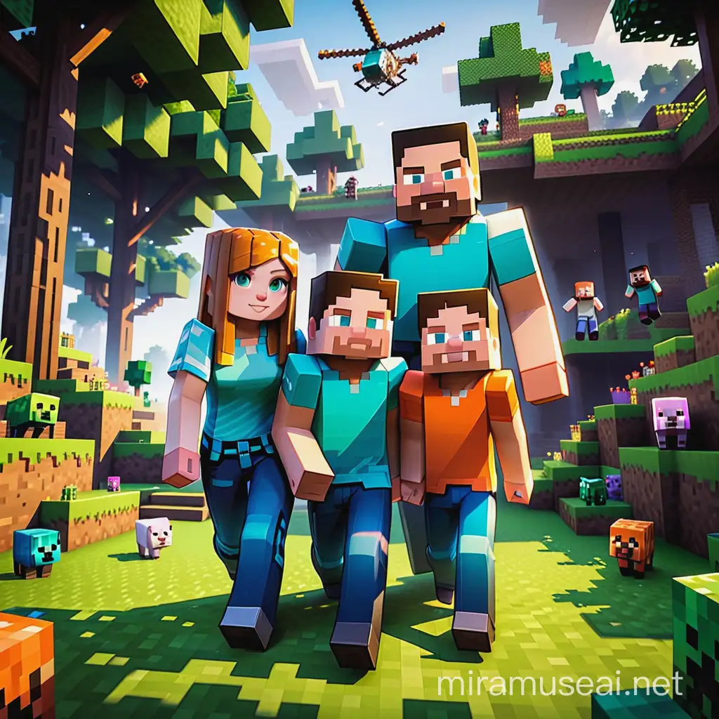 Family Enjoying a Cooperative Minecraft Adventure