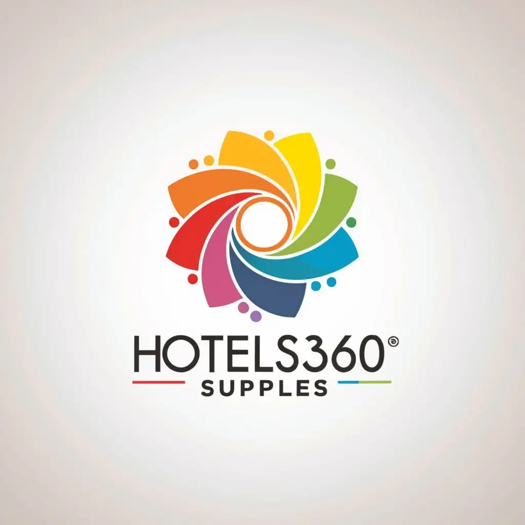 a logo design,with the text "Hotels 360 Supplies", main symbol:coloured circle of everything,Moderate,clear background