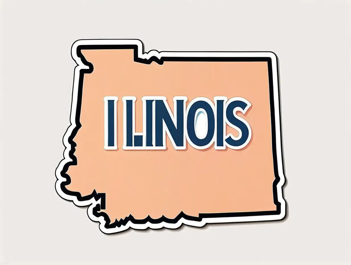 Illinois Name Sticker with Soft Color and Kawaii Contour on White Background