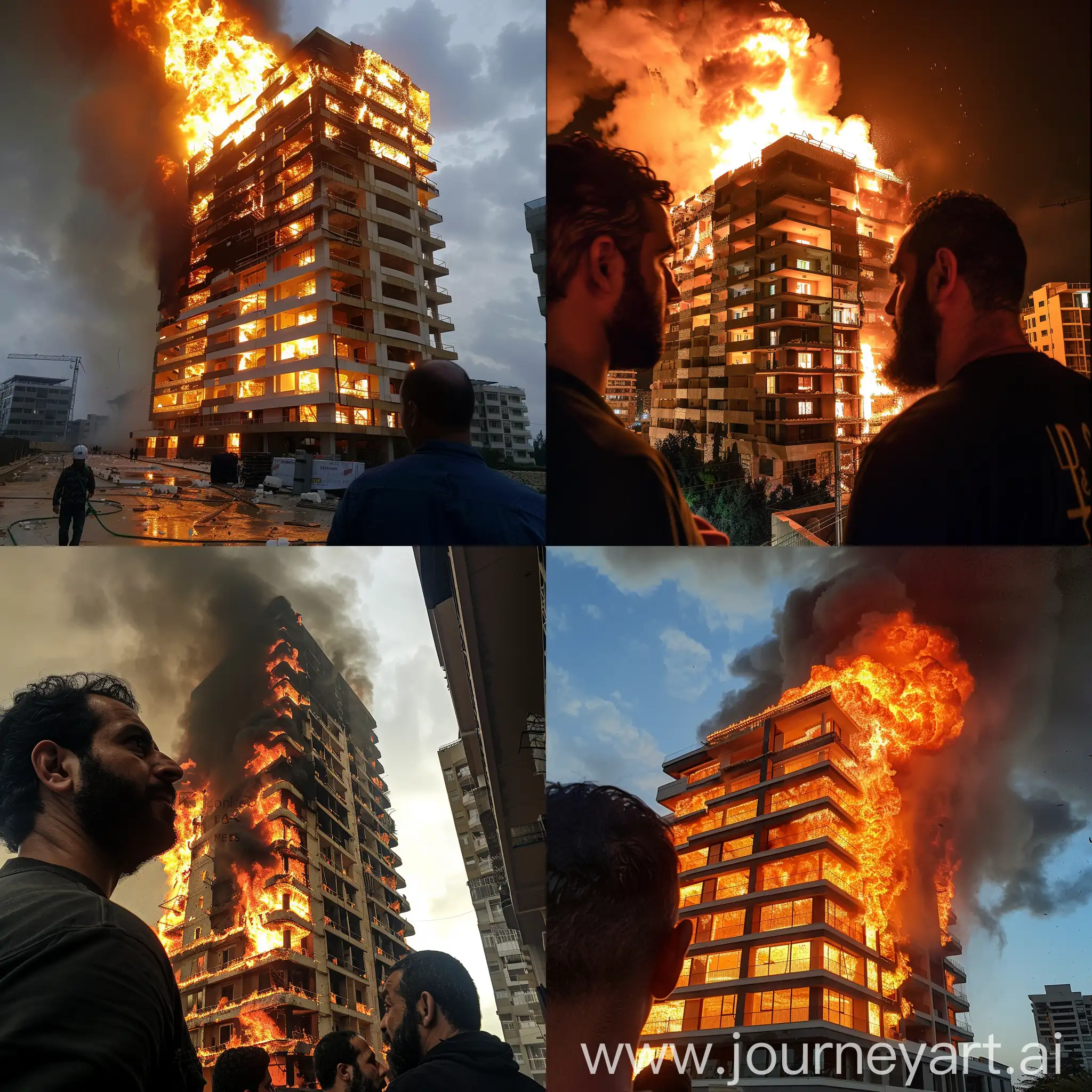 Lebanese builders in bewilderment watch apartments made of polystyrene engulf in flames 