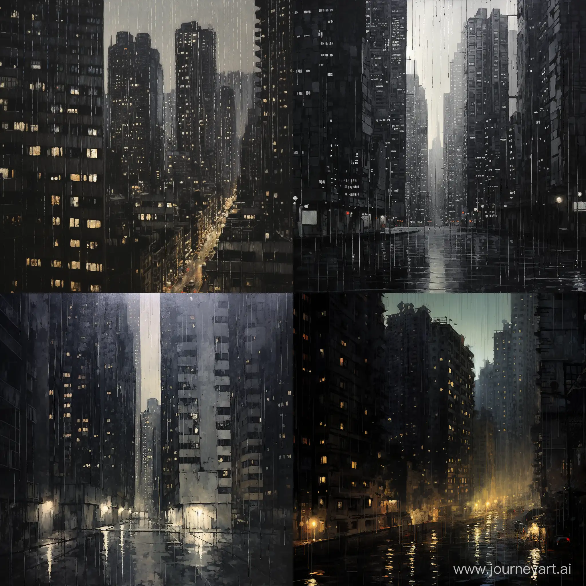 Urban-Nightscapes-Gray-Broken-HighRises-in-the-Night-Rain