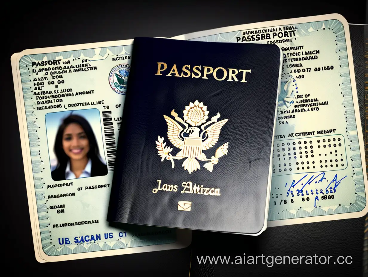 разворот паспорта реального американского гражданина с фотографией, в высоком разрешении, 8к 