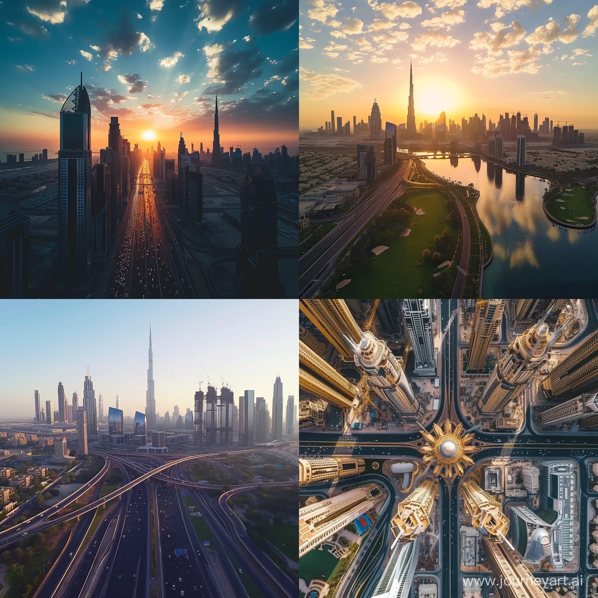 Aerial-View-of-Sunlit-Dubai-Cityscape