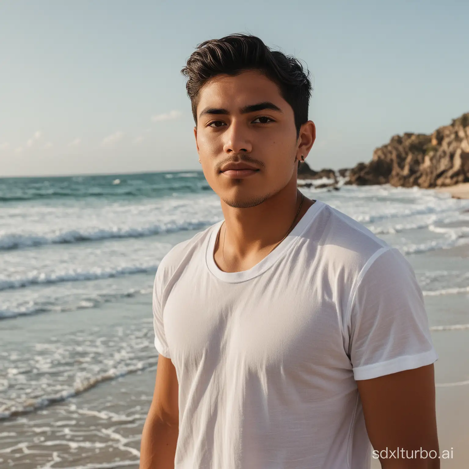 Young-Mexican-Man-Enjoying-Sunset-on-Beach