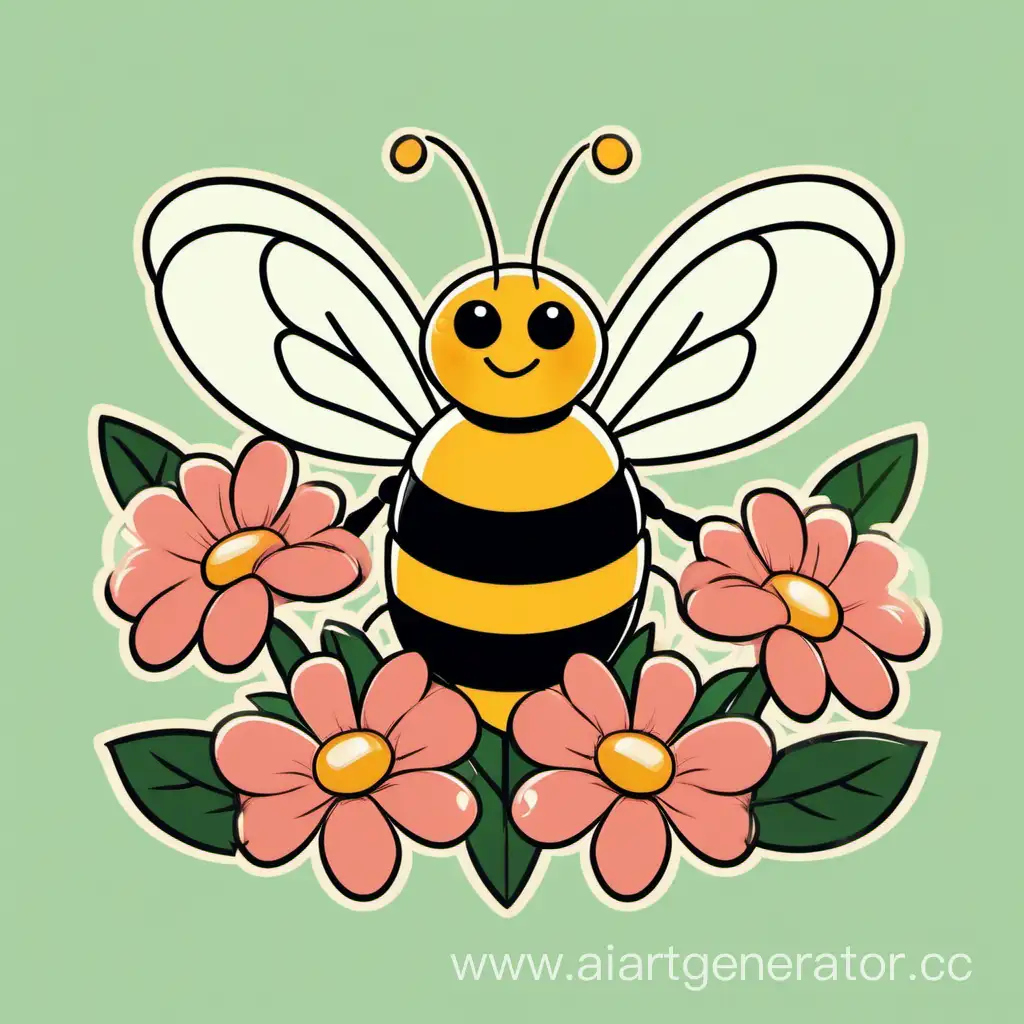 a bee holding a bouquet of flowers