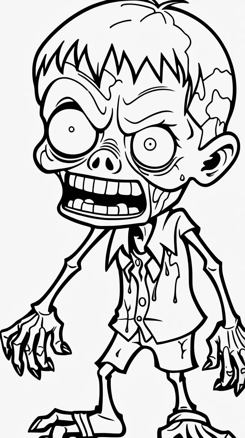 coloring book image, thick clean black line image of a cute friendly zombie with a runny nose