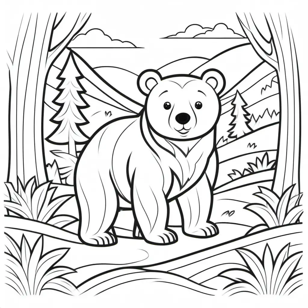 coloring book for kids, thick solid lines, bear