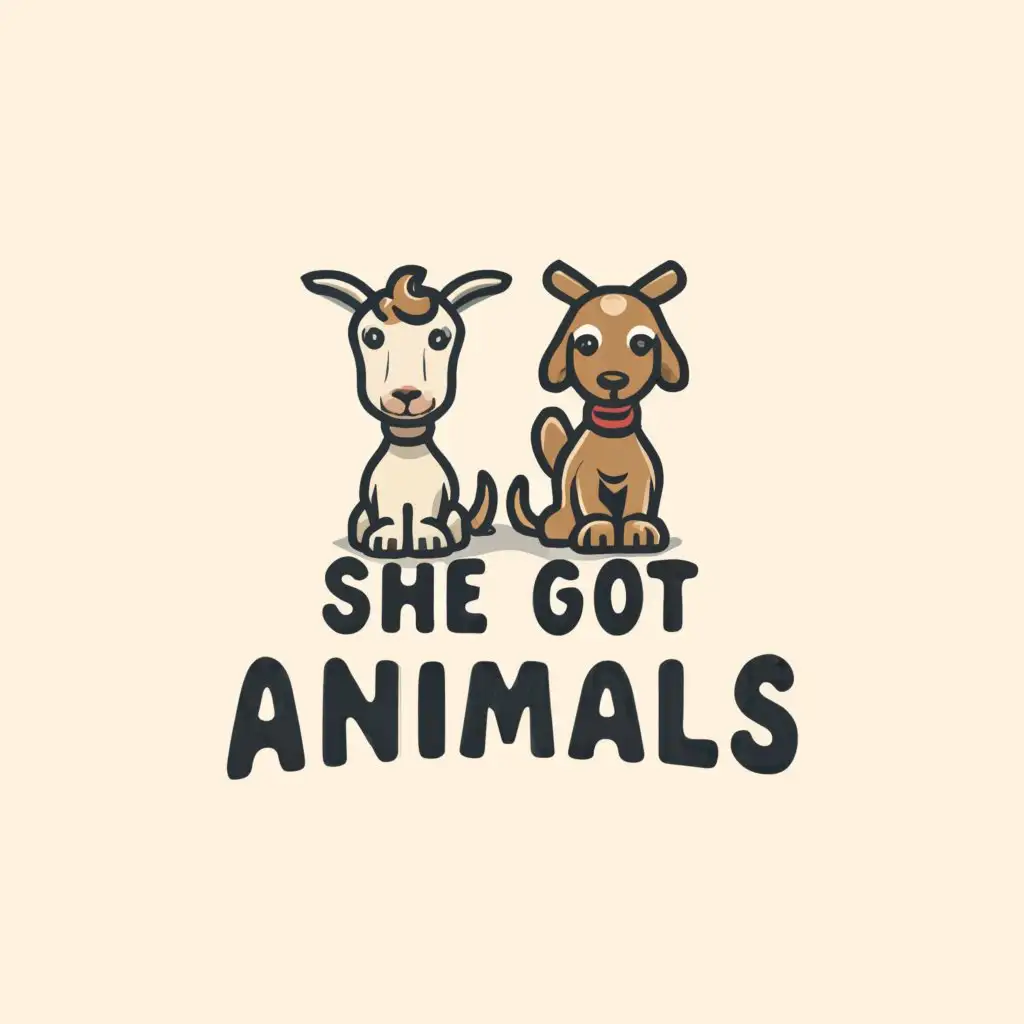 LOGO-Design-For-She-Got-Animals-Friendly-Goat-and-Loyal-Dog-Emblems