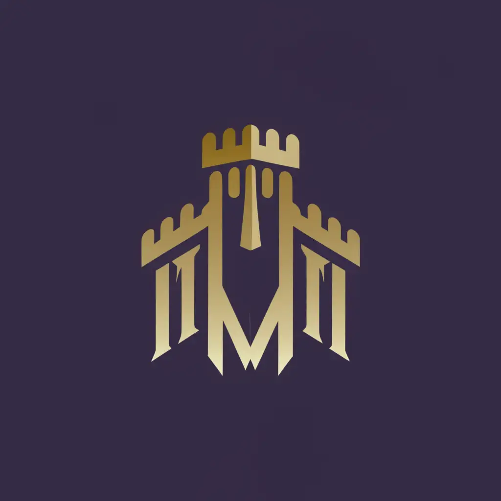 a logo design,with the text "MI", main symbol:purple and gold colours themed logo with the letters "MI" with the M as an M shaped gatehouse to a castle on the left and the I as an I shaped castle keep on the right,Moderate,be used in Medical Dental industry,clear background