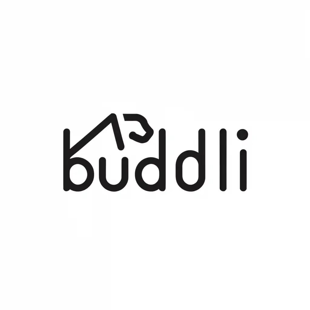 a logo design,with the text "Buddi", main symbol:dog,Minimalistic,clear background