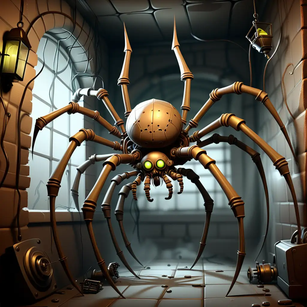 - Clockwork Spiders: Mechanical arachnids that scuttle along the walls and ceilings, spitting corrosive acid and trapping the player in sticky webs.