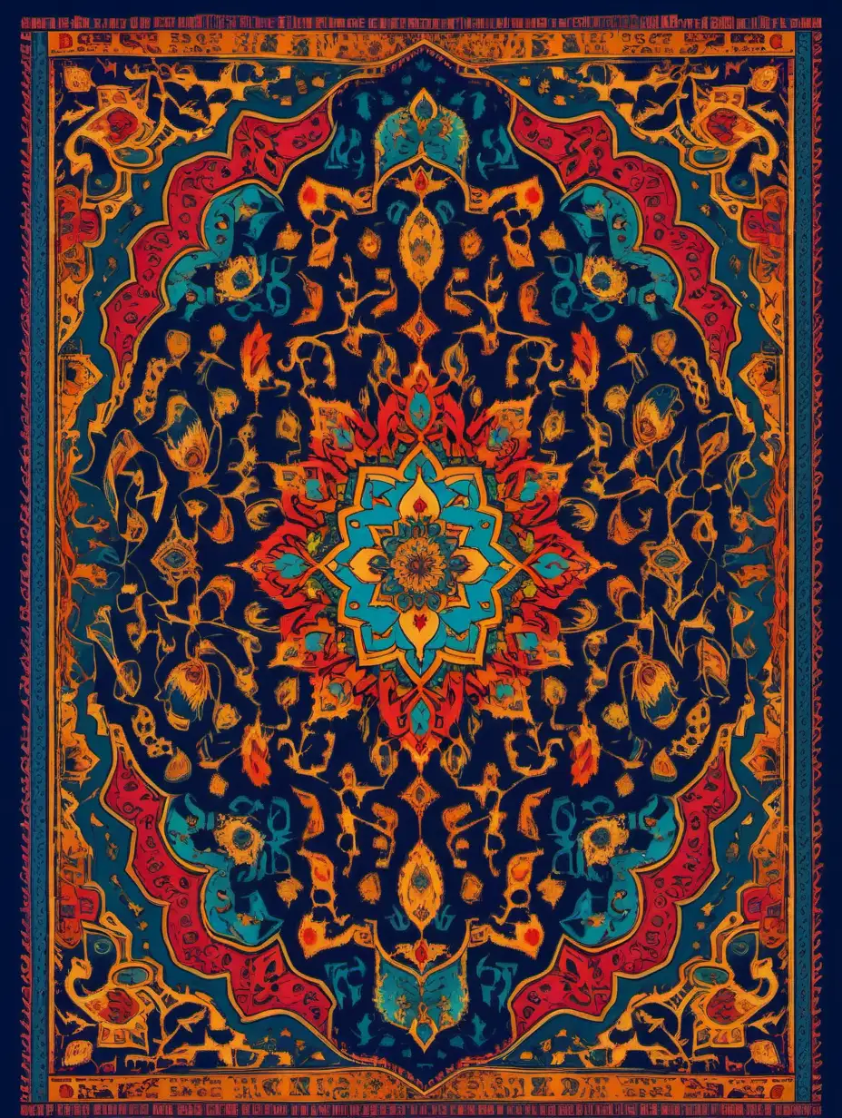 Make a t-shirt design for me using Iranian carpet design with colorful design