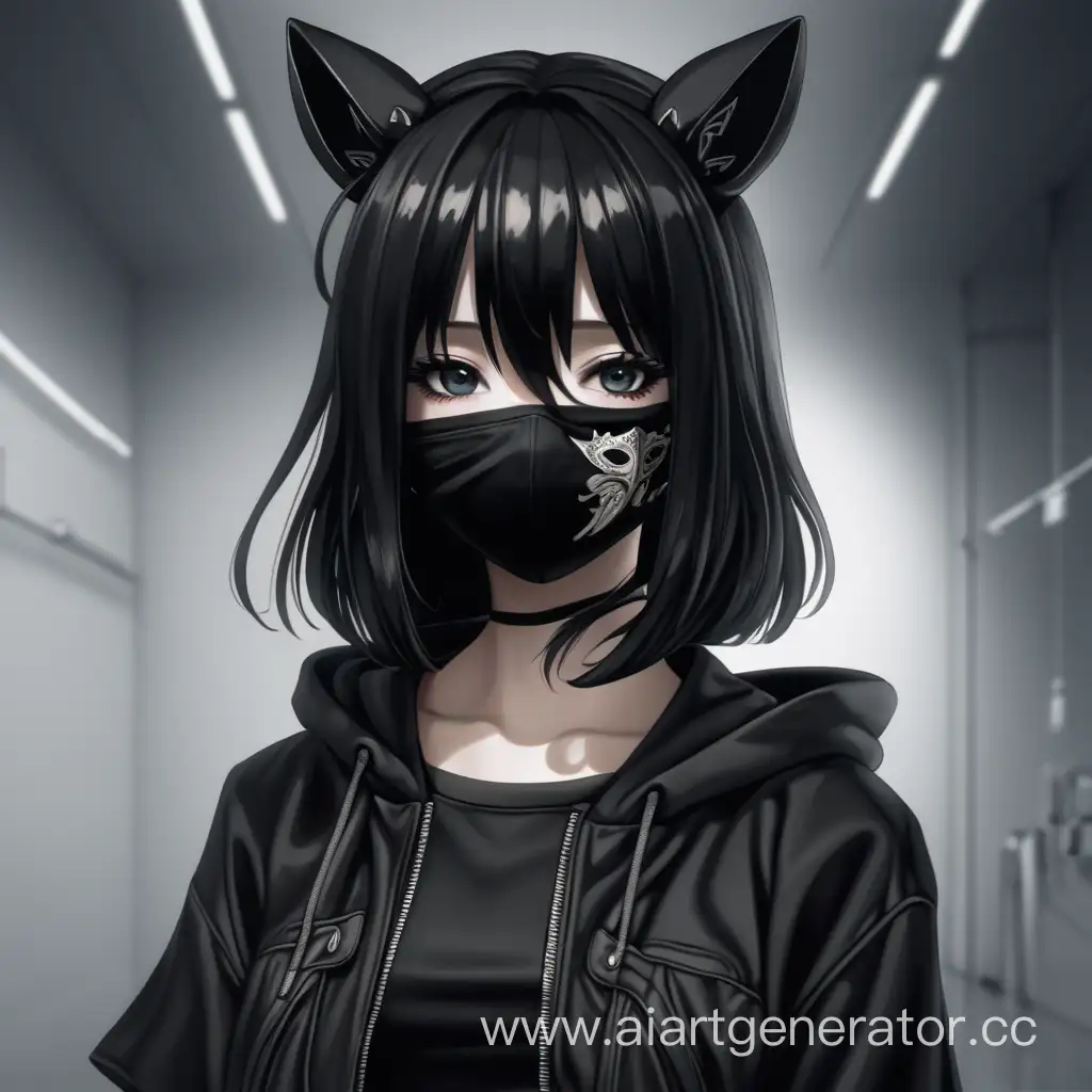 Enigmatic-Anime-Girl-in-Stylish-Black-Attire-with-a-Mysterious-Mask