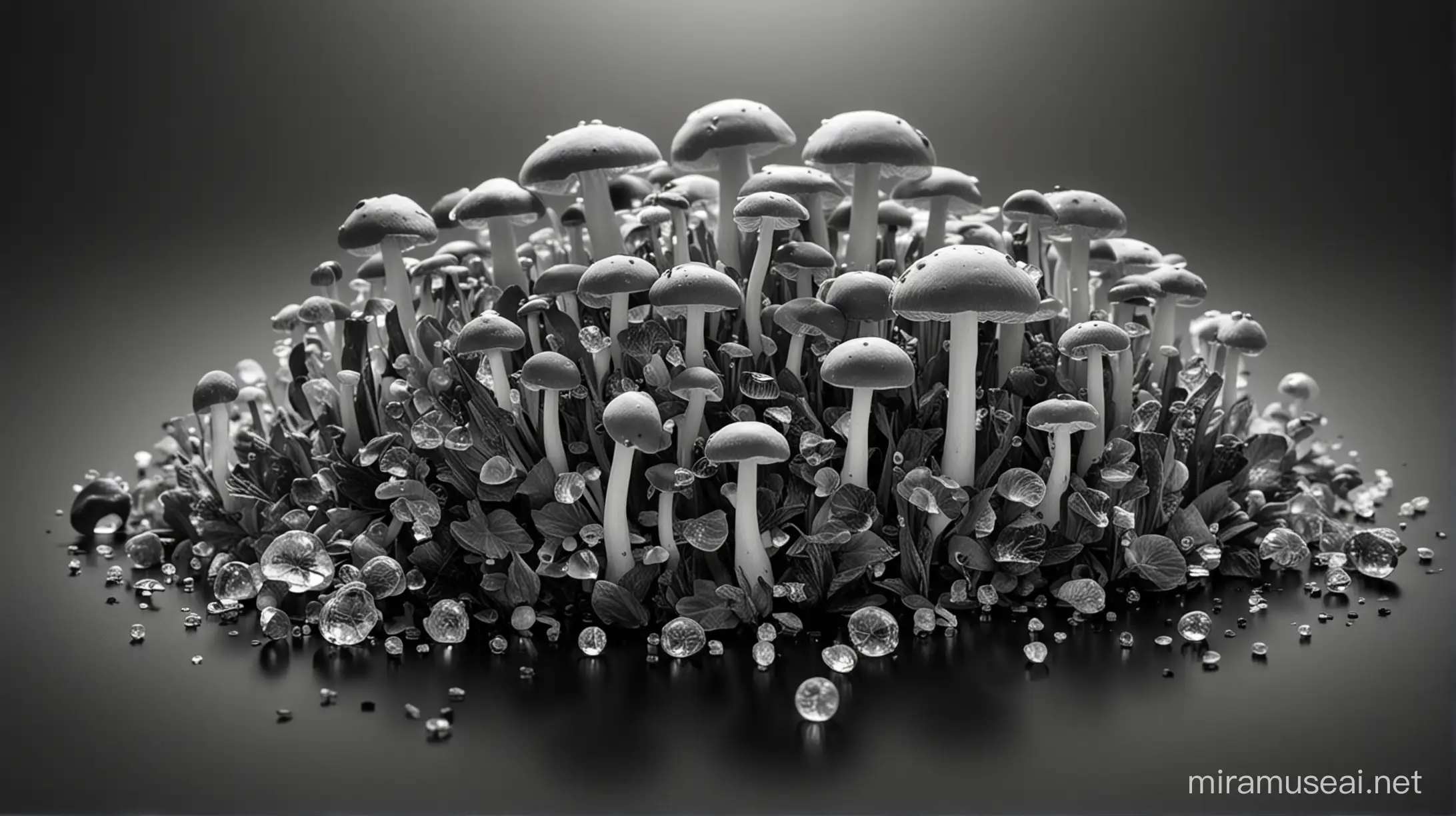ivy mushrooms pills crystal abstract black and white 