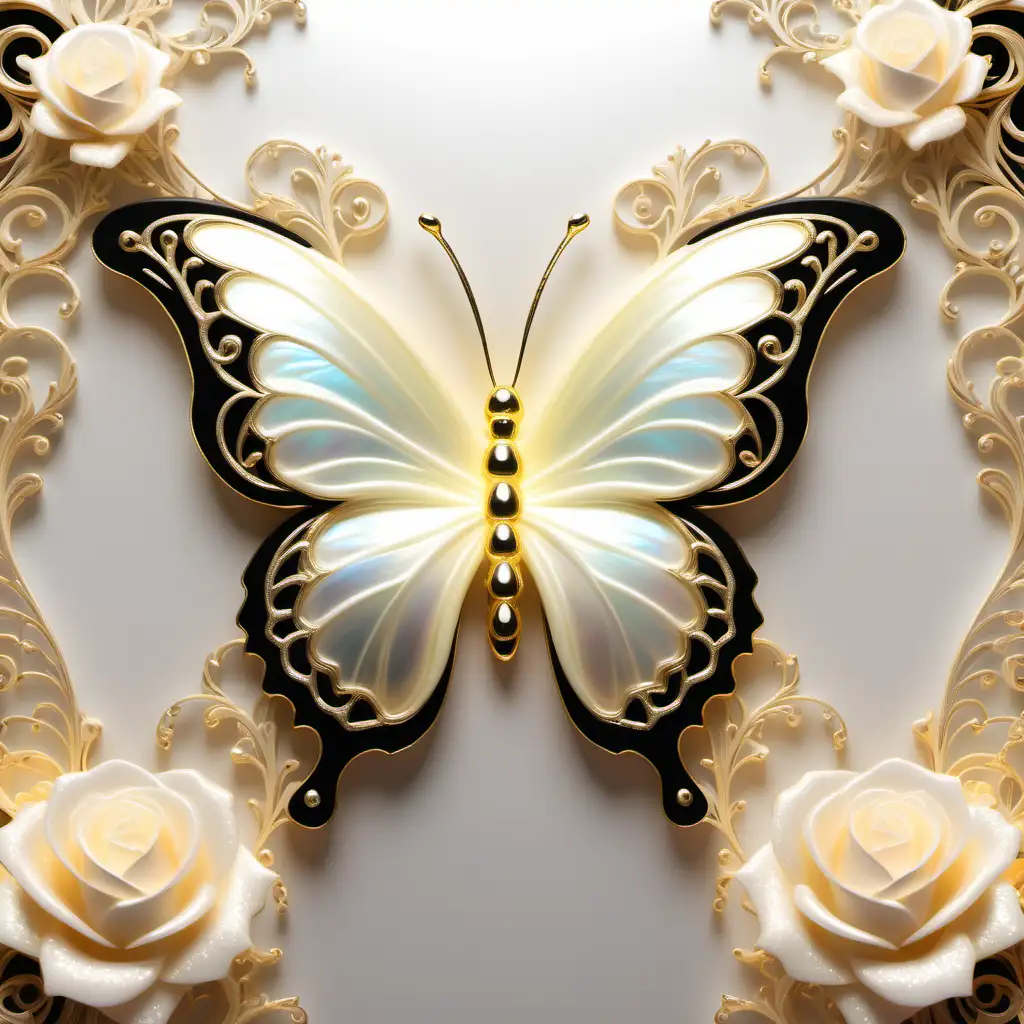 neon mother of pearl colorsplash background, gold, ivory, black, roses, butterfly, filigree, glitter, sparkle, glowing