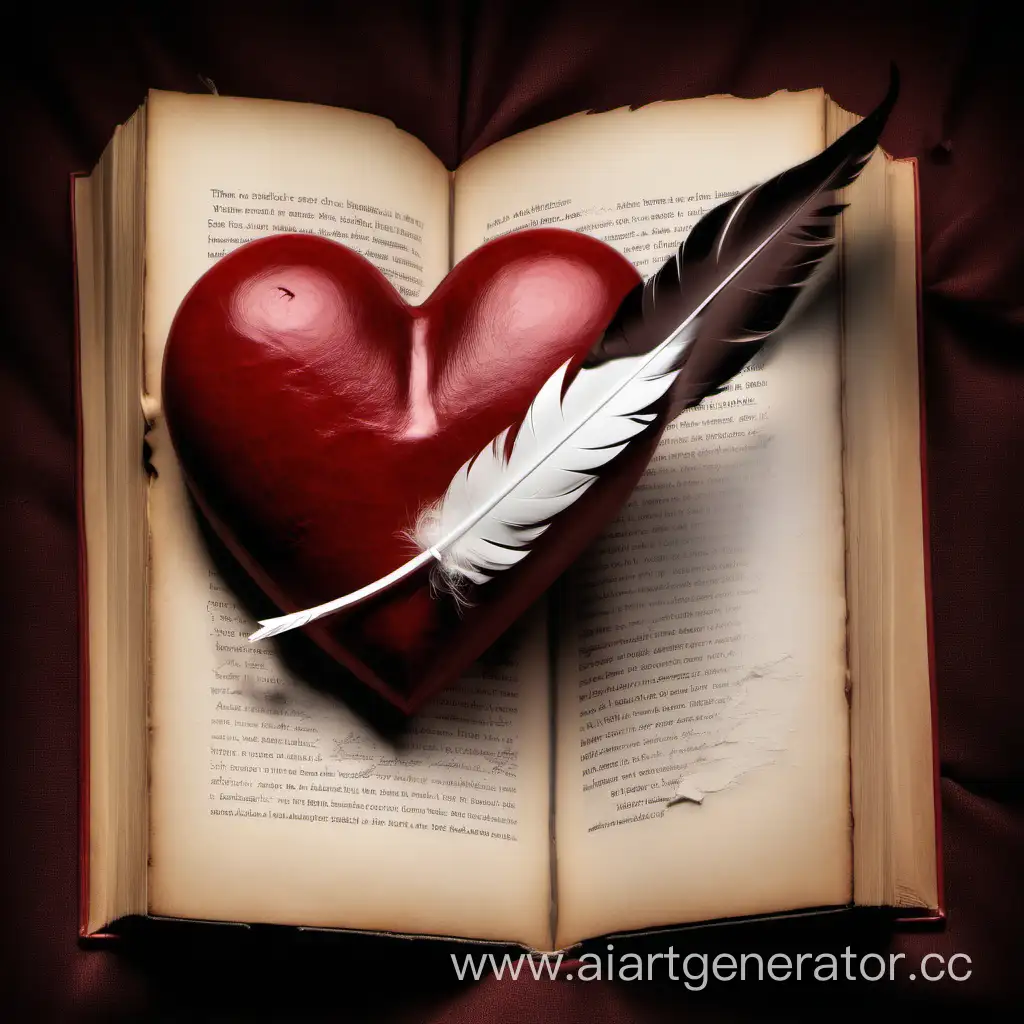 Un coeur brisé avec un livre et une plume
