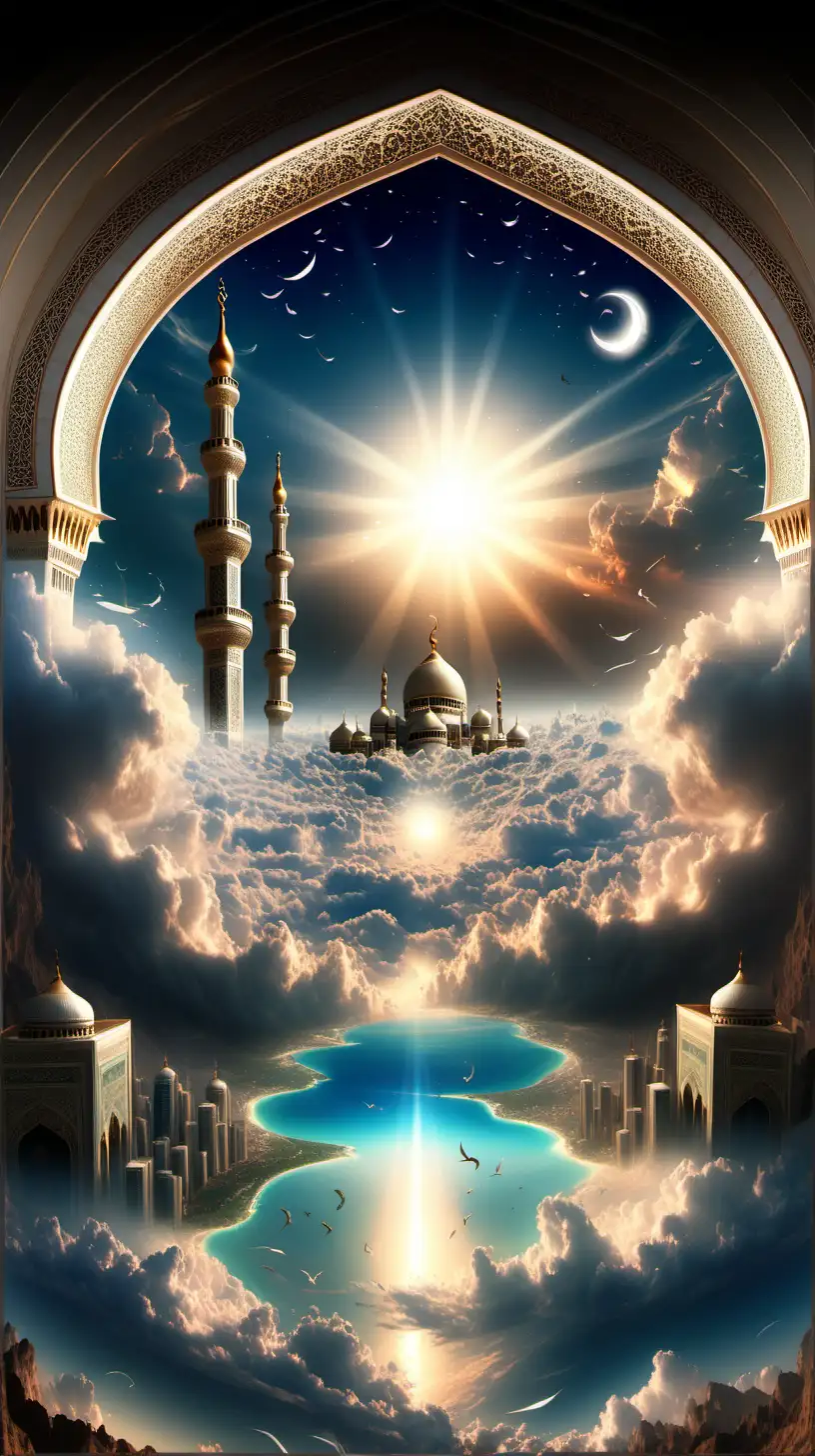 Beautiful heaven according to Quran, HD, realistic, masterpiece, 
