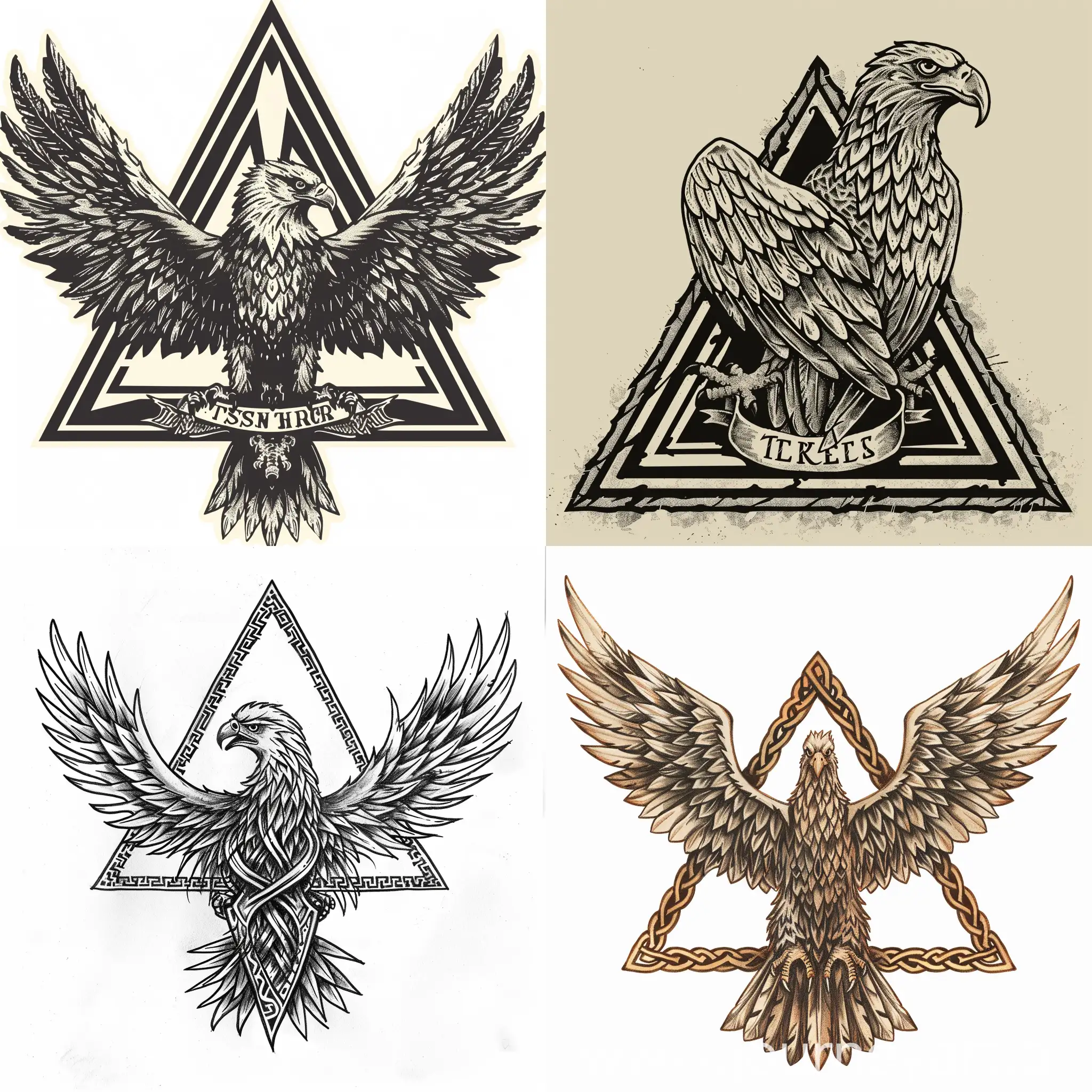 Нарисуй орла в плоском дизайне типо герба в треугольнике сделаные из 3 тере 